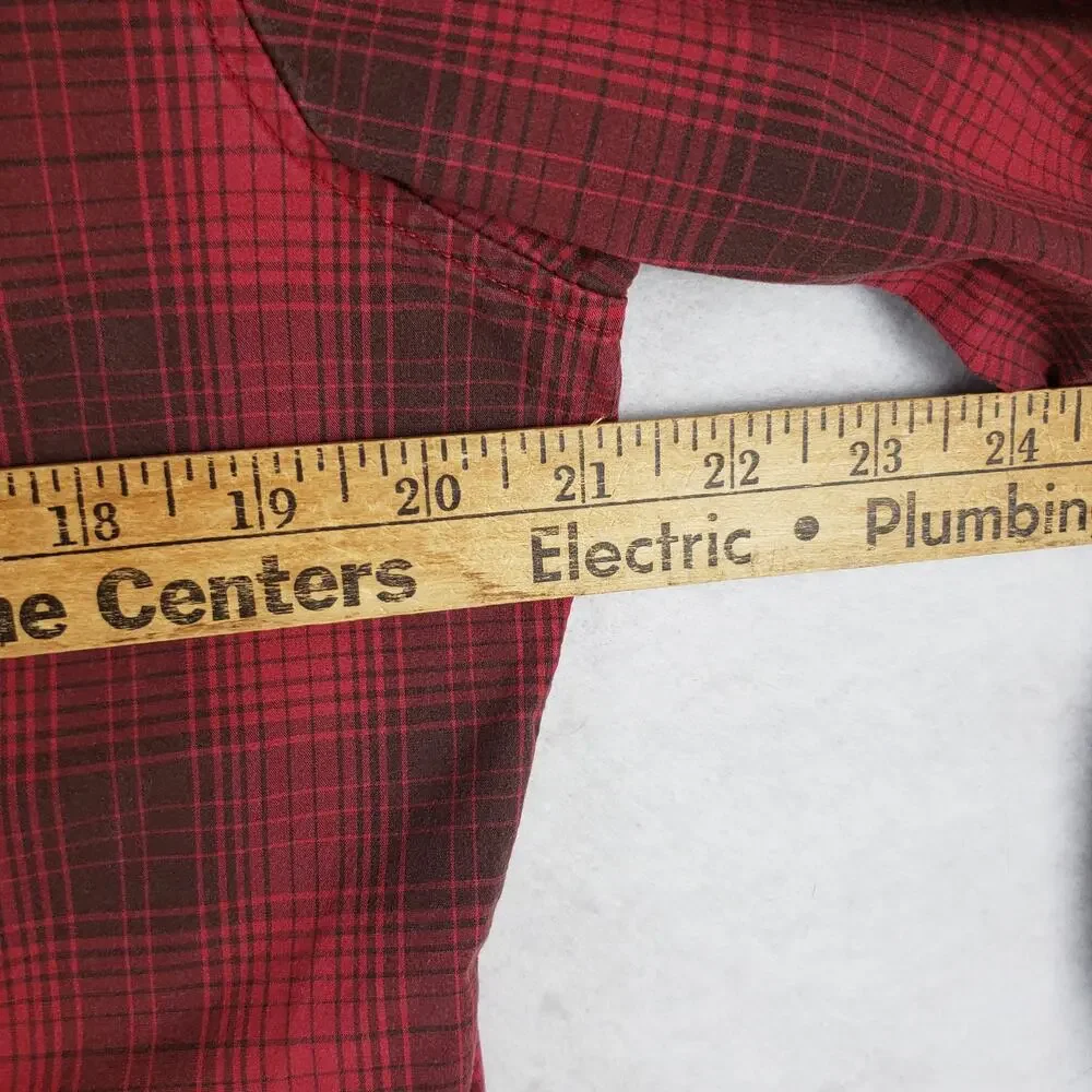 Banana Republic Men's M Slim Fit Button Down Plaid Dress Shirt‎ Dark Red Classic